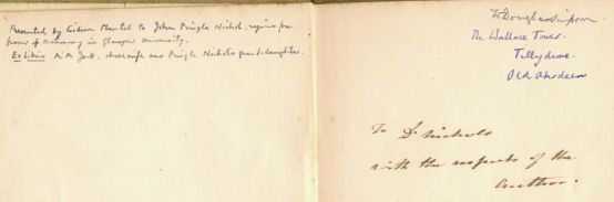 Inscriptions written inside an old book