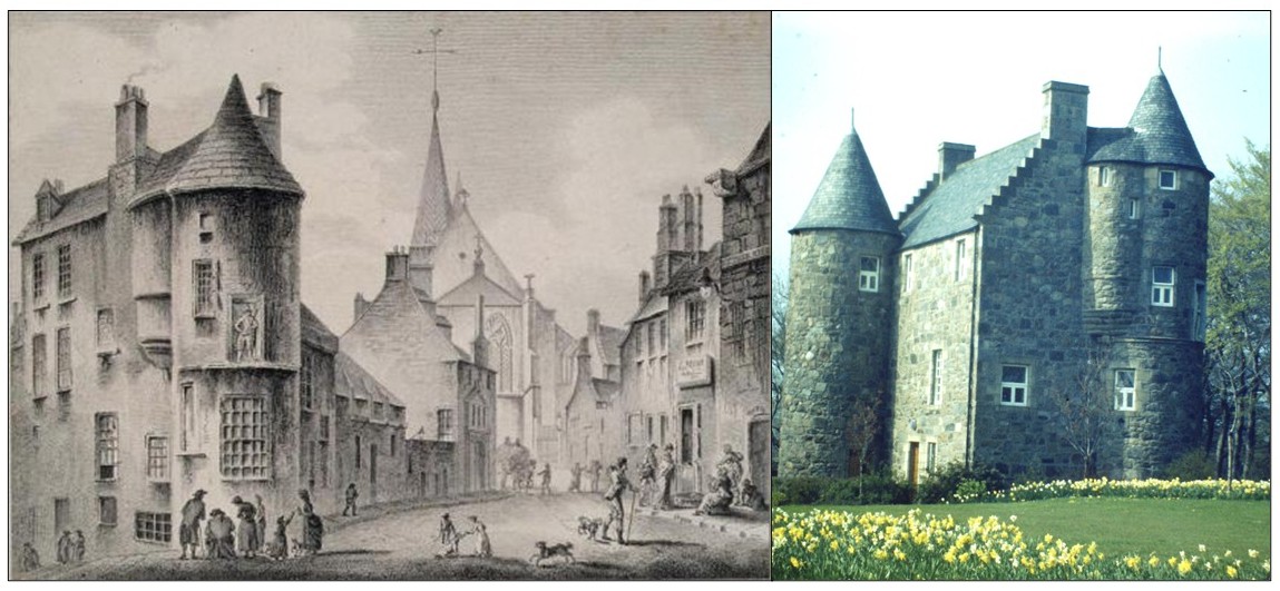 A drawing of Wallace Tower next to a photograph of the tower
