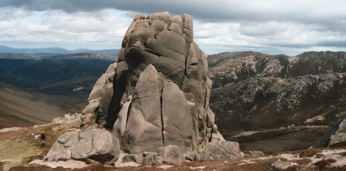 Giant rock in the dramatic Scottish landscape