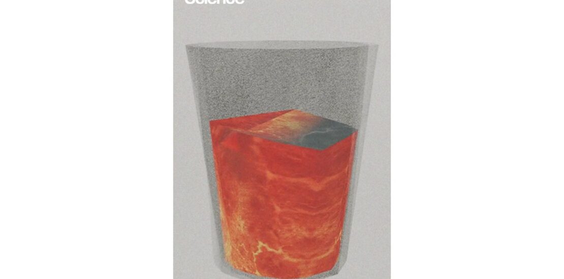 A graphic of a glass filled with lava instead of water.