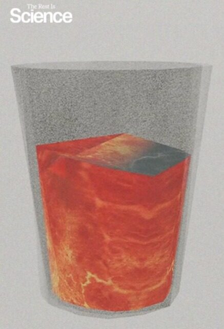A graphic of a glass filled with lava instead of water.
