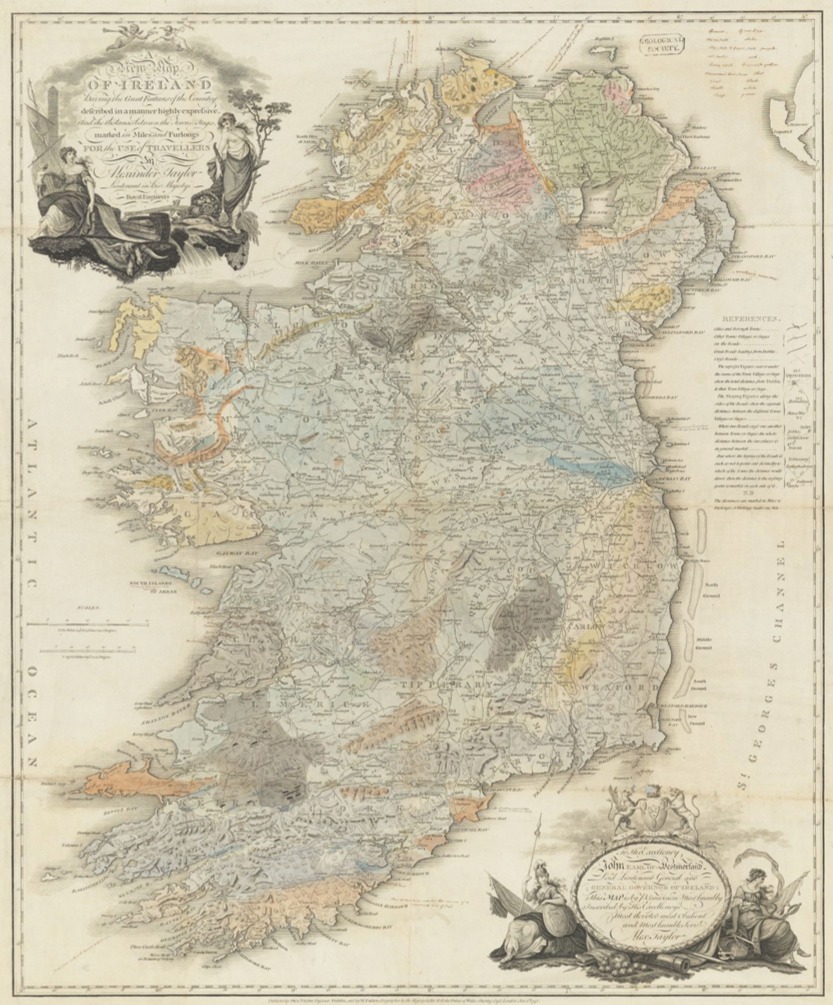 A watercolour map of Ireland.