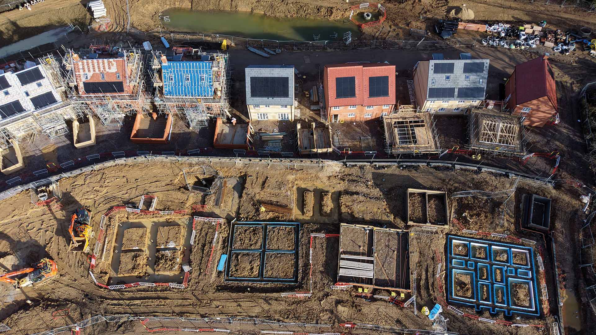 Arial view of a new housing development during construction